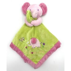 Just One Year Carter's Elephant Lovey Security Blanket Pink Green Satin Baby Y2K